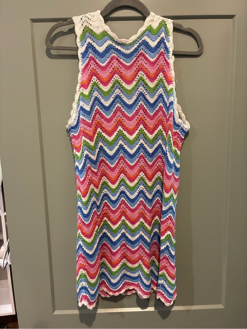 Show Me Your Mumu wavy stripe crochet Sweeney Dress size L NWOT